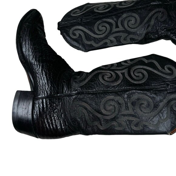 Vintage J Chisholm Western Handcrafted Black Leather Cowboy Men's Boots 8.5 D - Picture 9 of 16